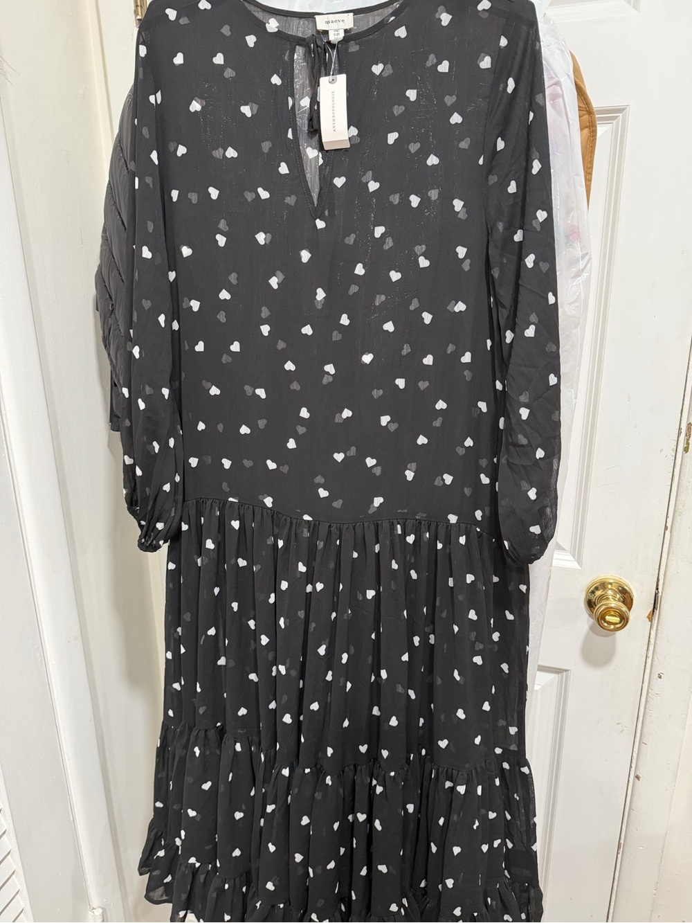 Maeve Black Dress with White Heart Motif